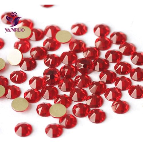 YANRUO 2088NOHF Light Siam All Size Bling Red Crystal Glass Decorative Sewing Cold Fixation Rhinestones for Clothing