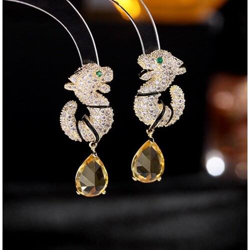 2021 European And American Type Funny Fashion Jewelry Women Elegant Animal Sliver Earrings Yellow Blue Diamond Dragon Ear Studs