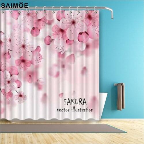 Flower print bathroom shower curtain waterproof shower curtain polyester sukura shower curtain home decoration