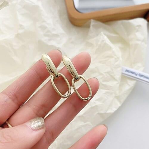 AENSOA Punk Rock Gold Silver Color Drop Earrings Simple Trendy Link Chain Statement Earrings for Women Minimalist Party Jewelry