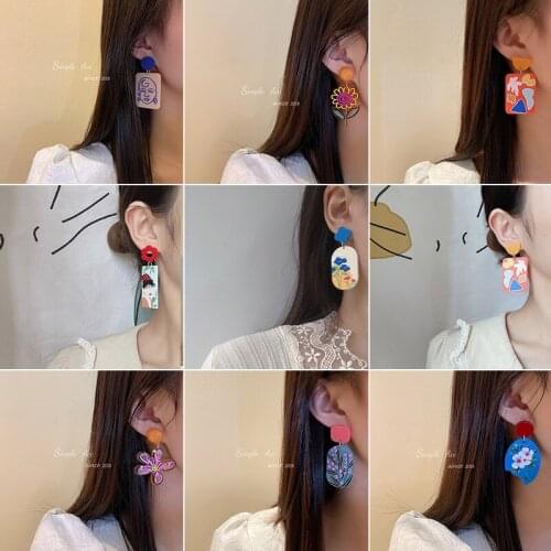 S925 Holiday Style Fun Color Acrylic Women Personalized Temperament Simple Fashion Fine Earrings Girl Long Pendant Accessories