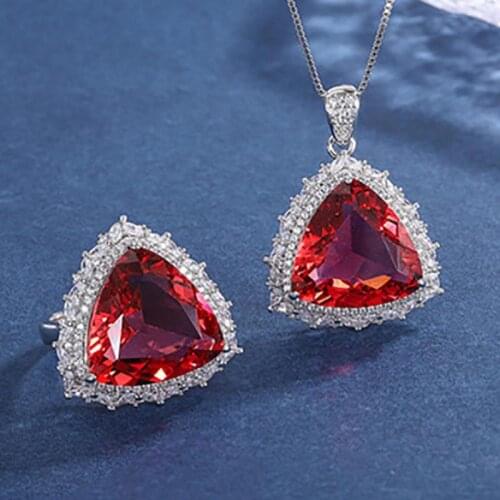 Charms 925 Sterling Silver 17*17mm Ruby Gemstone Pendant Necklace Womens Rings High Carbon Diamond Wedding Jewelry Sets Gift