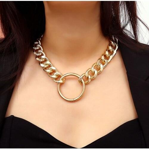 Punk Vintage Heavy Metal Thick Chain Choker Necklace Women Geometric Round Circle Chocker Collar Necklace Jewelry YN474