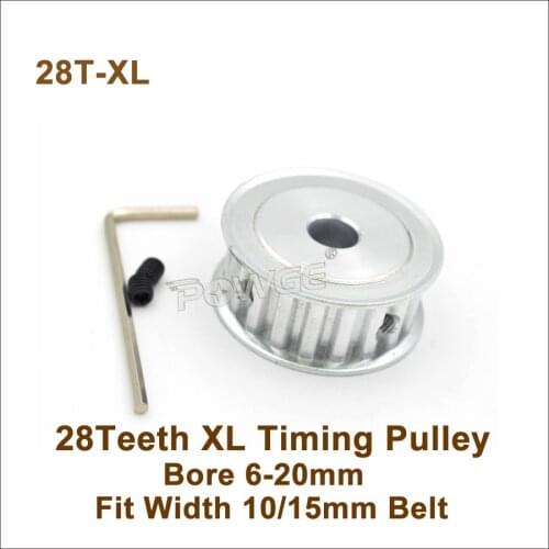POWGE 28 Teeth XL Timing Pulley Bore 6-20mm Fit W=10/15mm XL Belt 28T 28Teeth XL Synchronous Belt Pulley Trapezoid 28-XL AF