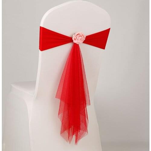 10Pcs Organza Wedding Party Chair Sashes Bow Cover Chair Sashes with Flower Bow Tie Wedding Chair Knot for Banquet Hotel Decor