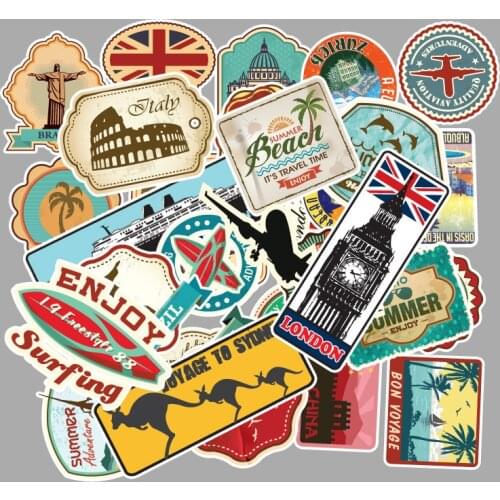 100pcs/pack Travel Map Graffiti Sticker for Suitcase Mobile Phone Skateboard Sticker Waterproof and Sun Protective DIY Sticker