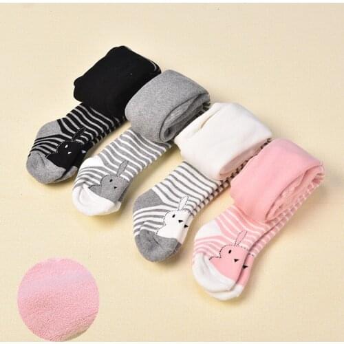 2020 Baby Winter Pantyhose New Thickened Terry Cartoon Striped Bunny Bottoming Children Towel Material Tights For 1-4 Years 2PCS