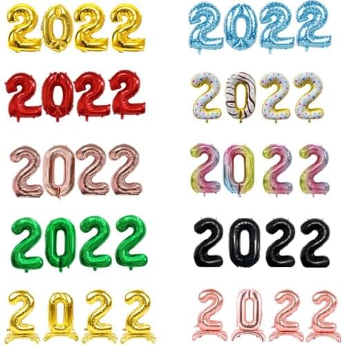 32inch 2022 Number Foil Balloons Rainbow Green Figure Helium Balloon Digit Globos New Year 2022 Christmas New Year Decorations