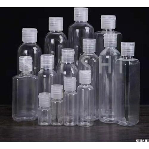 50 Pcs Clear Flip Lid Bottles Cosmetic Sample Containers Travel Liquid Shampoo Refillable Vials Plastic PET 5ml 50ml 60ml 100ml