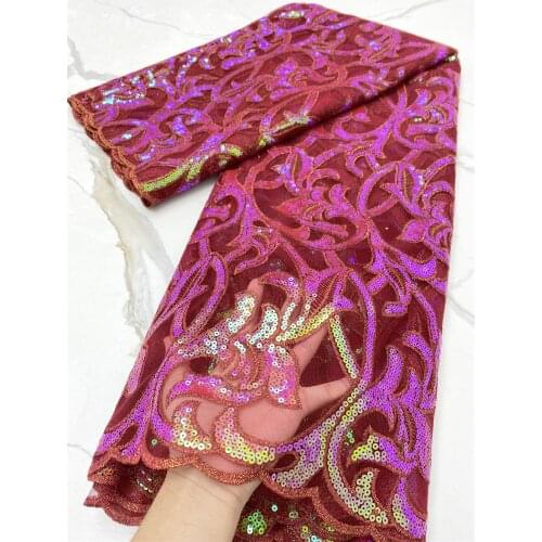 African Sequins Lace Fabric 2021 High Quality Lace French Nigerian Embroidered Tulle Mesh Lace Fabrics For Wedding Party 4342B