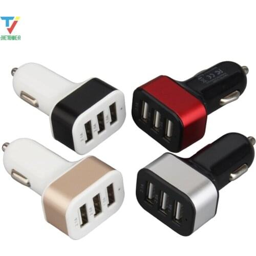 Aluminum alloy square Car Charger 3USB Vehicle Charging Head 1A+2A+2.1A For Mobile Tablet MP3 wholesale cheap 100pcs/lot