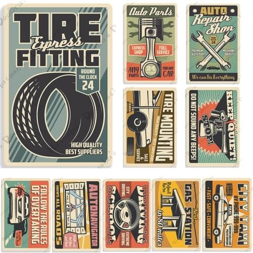 Car Service Metal Signs Vintage Poster Rusty Metal Tin Sign Car Engine Repair Metal Plaque Garage Mechanic Retro Wall Decoration