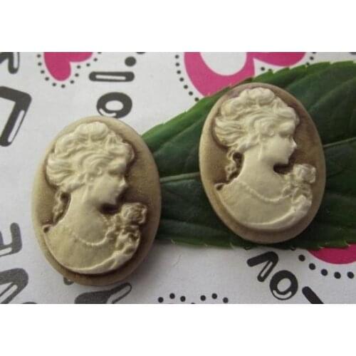 Free ship!!! 100pcs/lot Vintage resin Cameos Lady Portrait Cabochons Cameos brown color 18*25mm