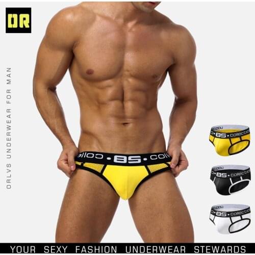 BS85 foreign trade new fashion brand mens net cloth panties breathable sexy triangle pants containing bags BS107T