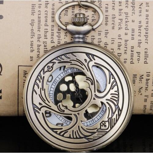 Steampunk Hollow Roman Style Retro Quartz Pocket Watch Necklace Pendant Pocket & Fob Watch