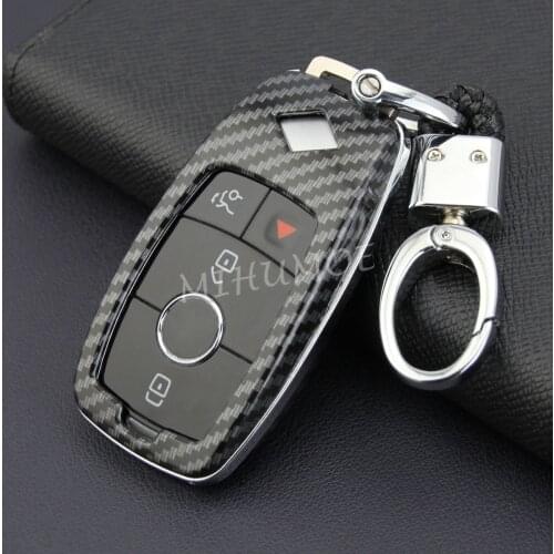 Carbon Fiber Car Key Case Cover Chain For Mercedes-Benz A B C E S G CLS GLB GLC GLE CLA W177 W247 W213 W205 W222 X253 X247 V167