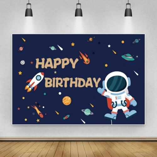 Blessings from Astronauts in Space Cartoon Backdrops Birthday Party Photo Background Decoration for Photography Props