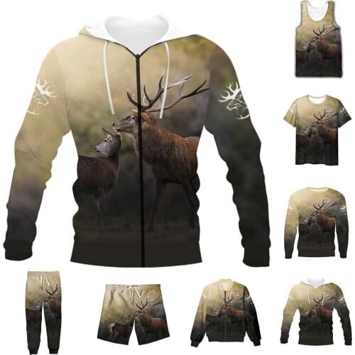 New Fashion 3D Full Print Hunting Deer T-shirt/Sweatshirt/Zip Hoodies/Thin Jacket/Pants Four Seasons Casual Suit V15