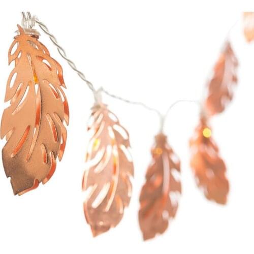 10LED string new rose gold wrought iron feather leaf battery lamp bedroom party decoration Christmas lights string