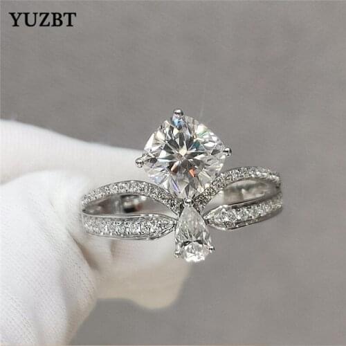 YUZBT 18K White Gold 1.5ct 6.5×6.5mm Gemstone Crown Ring Excellent Cut Diamond Test Past D Color Square Moissanite Wedding Ring