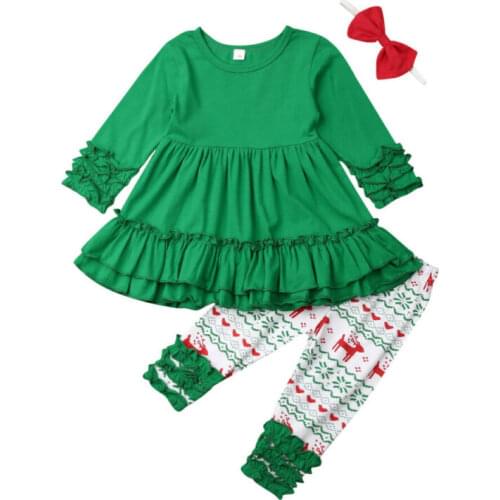 Toddler Girl Clothes Xmas Toddler Baby Girls Christmas Tops Long Sleeve Dress +Pants +Headband 3pcs Outfits Clothes