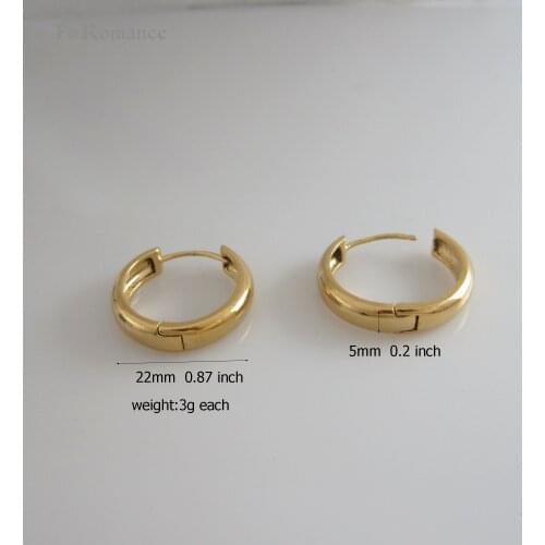 SHINNING PLAIN SURFACE YELLOW GOLD GP ROUND HOOP EARRING 22 MM 0.87" BAND WIDTH 5MM 0.12 INCH