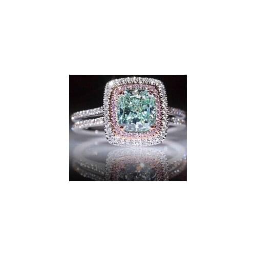 Milangir Real Rings for Women Blue Green White Ring Cushion Romantic Engagement Jewelry
