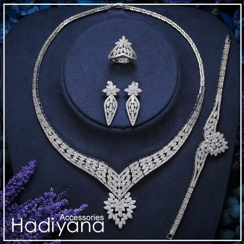 Hadiyana Fashion 4pcs Bridal Jewelry Sets With Bling Zirconia Designer Jewelry Set For Women Wedding Party Accessories TZ8152