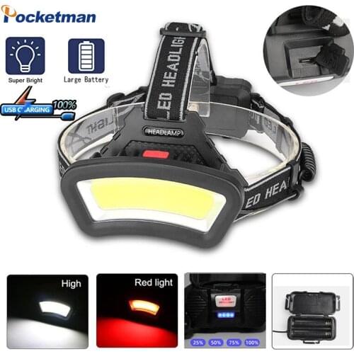 60000M Powerful Led Headlamp Head lamp USB Rechargeable COB Headlight Waterproof Fishing Light by 18650 Battery