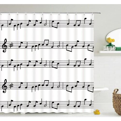Music Decoration Shower Curtain Clef Illustration Guitar Curtain Art Deco Printed Fabric Bathroom Decoration
