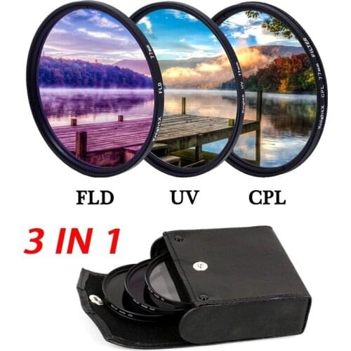 3 In 1 Professional Photography Filter Kit with Bag UV+CPL+FLD for Cannon for Nikon Camera Lens 49/52/55/58/62/67/72/77MM