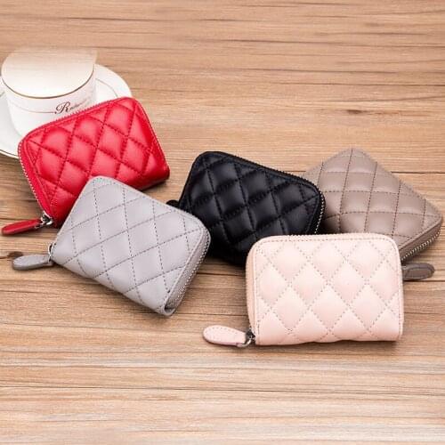 New Women Zipper Card Holder Genuine Leather Sheepskin Organ Credit Cards Bag for Male Lady Small Card Wallets Coin Purse
