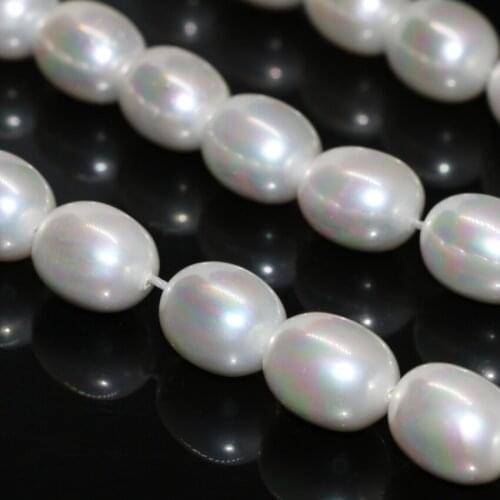 New arrival new fashion natural12*15mm white shell pearl rice barrel beads necklace bracelet elegant jewelry making 15inch B2282