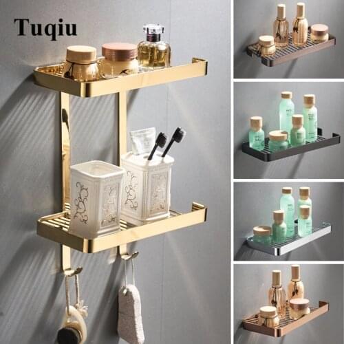 Bathroom Shelf Brass Bathroom Shower Rack Square Gold Bath Shower Shelf Bath Shower Caddy Rack Holder Wall Mounted Corner shelf
