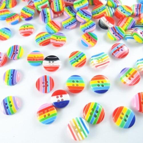 Mixed color 12mm 50pcs Striped Round With 4 holes Resin Flat Back Half Beads DIY Jewelry Accessories Craft Scrapbook Decoration