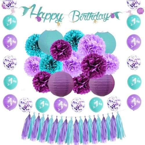 Little Mermaid Party Mermaid Balloon Banner Paper Flower Decoration Birthday Party Gift Children Birthday Party Decorations