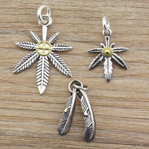 S925 Sterling Silver Thai Silver Jewelry Diy Accessorie Wholesale Gold Point Feather Pendant