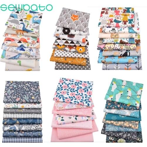 SEWBATO 8Pcs/7Pcs/6Pcs Cartoon Dinosaur Twill Printed 100% Cotton Fabric For Baby Sewing Quilting Fat Child DIY Patchwork Fabric