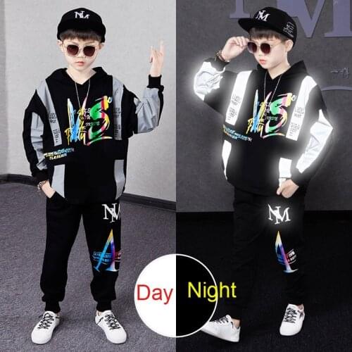 Boys Girls Sports Suits Luminous Black and White Clothing Set for Teenage Autumn Tracksuit Kids Sportswear Hoodies Pants Outfits