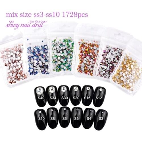 1728p SS3 4 5 6 8 10 mixed glitter Glass Gemstone Flatback Non-Hotfix crystal Rhinestone Nail Art Decoration jewelry making bead