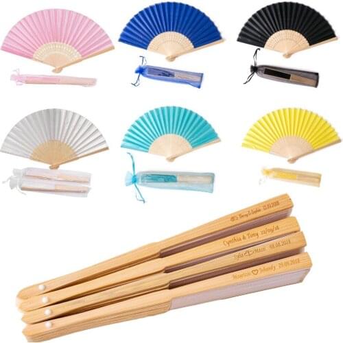 24pcs Personalized Engraved Silk Hand Fan Wedding Fold Fan Vintage Fans Customized Wedding Favor
