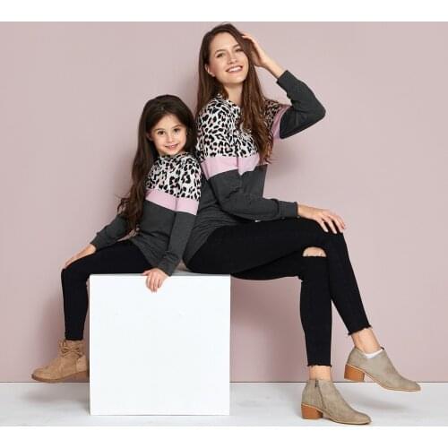PatPat Leopard Print Colorblock Sweatshirts for Mom and Me