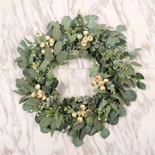 Eucalyptus Wreath Artificial Green Leaves Wreath with White Berries for Front Door Decoration