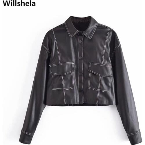 Женские кожаные куртки Willshela China At AliExpress