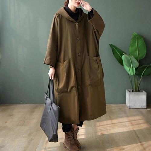 Plus Size Women Jacket Coat Outwear Oversize Hooded Button Pocket Cardigan Clothing Loose Overcoat 2021 New Autumn Winter 3XL