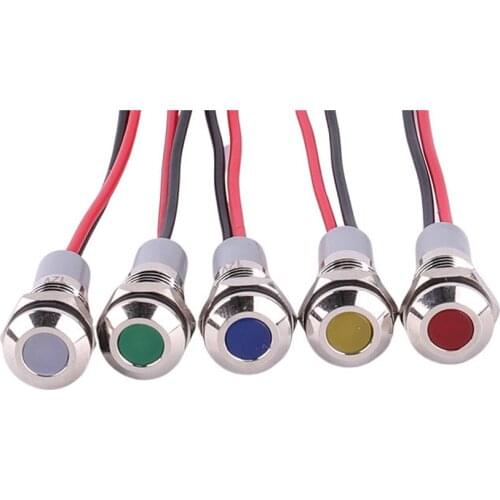 1PC 6MM/ 8MM/10MM /12MM/14MM Metal Dot LED Waterproof Signal Lamp Pilot Wires Switch Mini Indicator Light