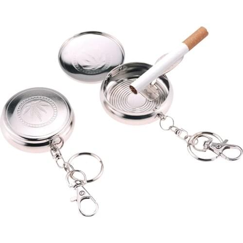 1 pcs Pocket ashtray with keychain mini portable pocket mobile car stainless steel ashtray