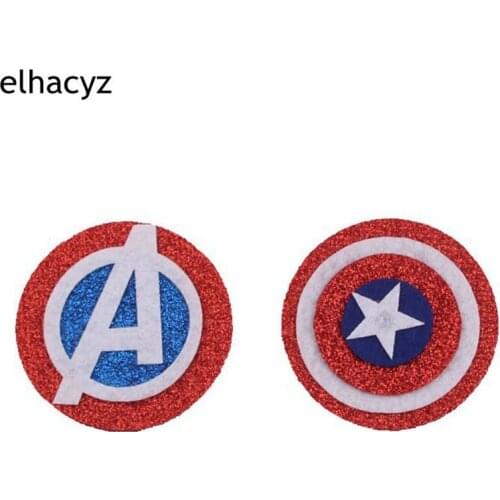 10pcs/lot Glitter 2.4'' American Round Shield Felt Pads Hot Sale Women Kids Patches Hair Accessories DIY Craft for Girls