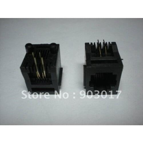 10 pcs per lot Black 6P4C With flange Top entry Modular Network PCB Jack Connector