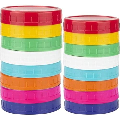16 Pack Colored Plastic Mason Jar Lids -8 Wide Mouth & 8 Regular Mouth Ball Mason Lids,Anti-Slip Food Storage Caps